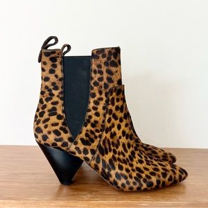 Veronica Beard calf hair animal print brown black mid heel ankle boots 9.5